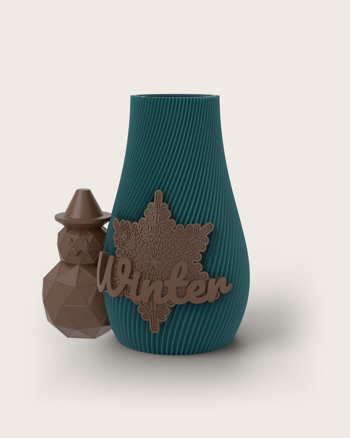 Weihnachtsvase Clipvase in Petrol mit Clips „Winter“ und Schneemann in Kupfer