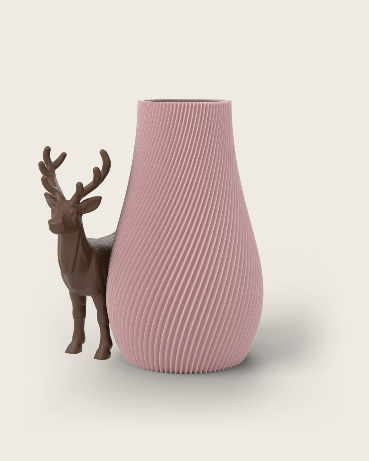 Weihnachtsvase Clipvase in Rosa mit Rentier-Clip in Kupfer