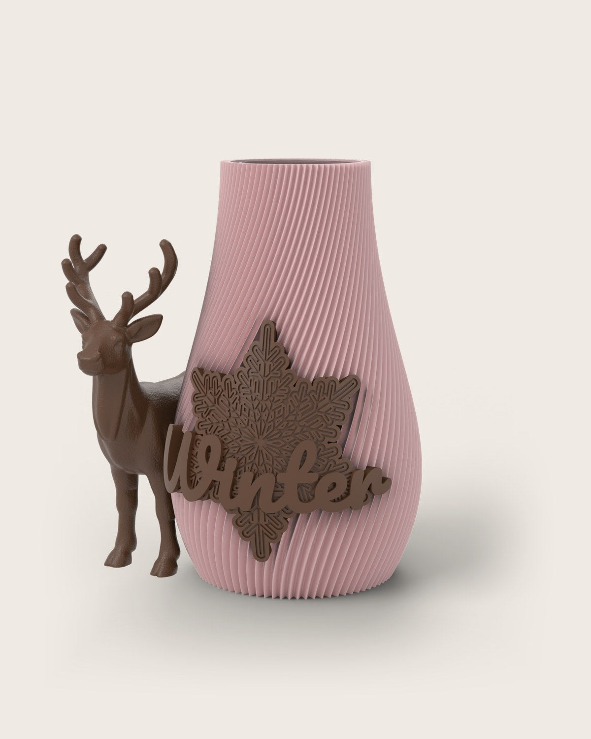 Weihnachtsvase Clipvase in Rosa mit Clips „Winter“ und Rentier in Kupfer