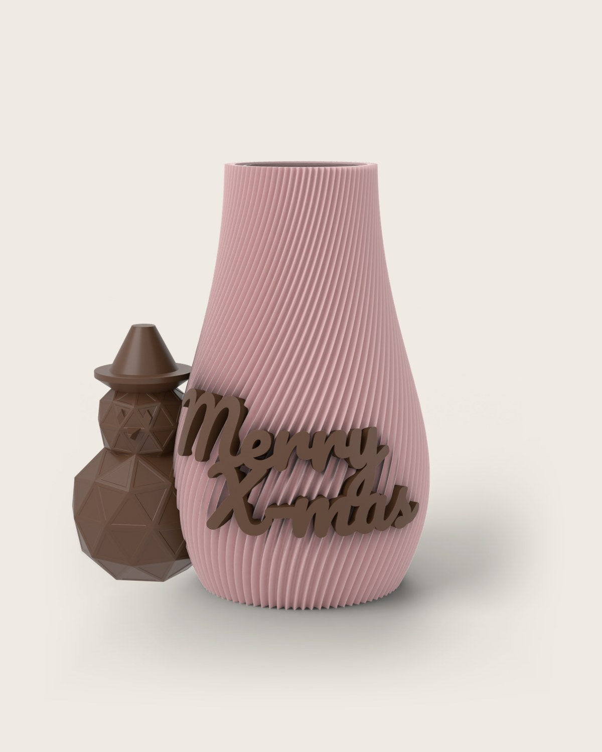 Weihnachtsvase Clipvase in Rosa mit Clips „Merry X-Mas“ und Schneemann in Kupfer