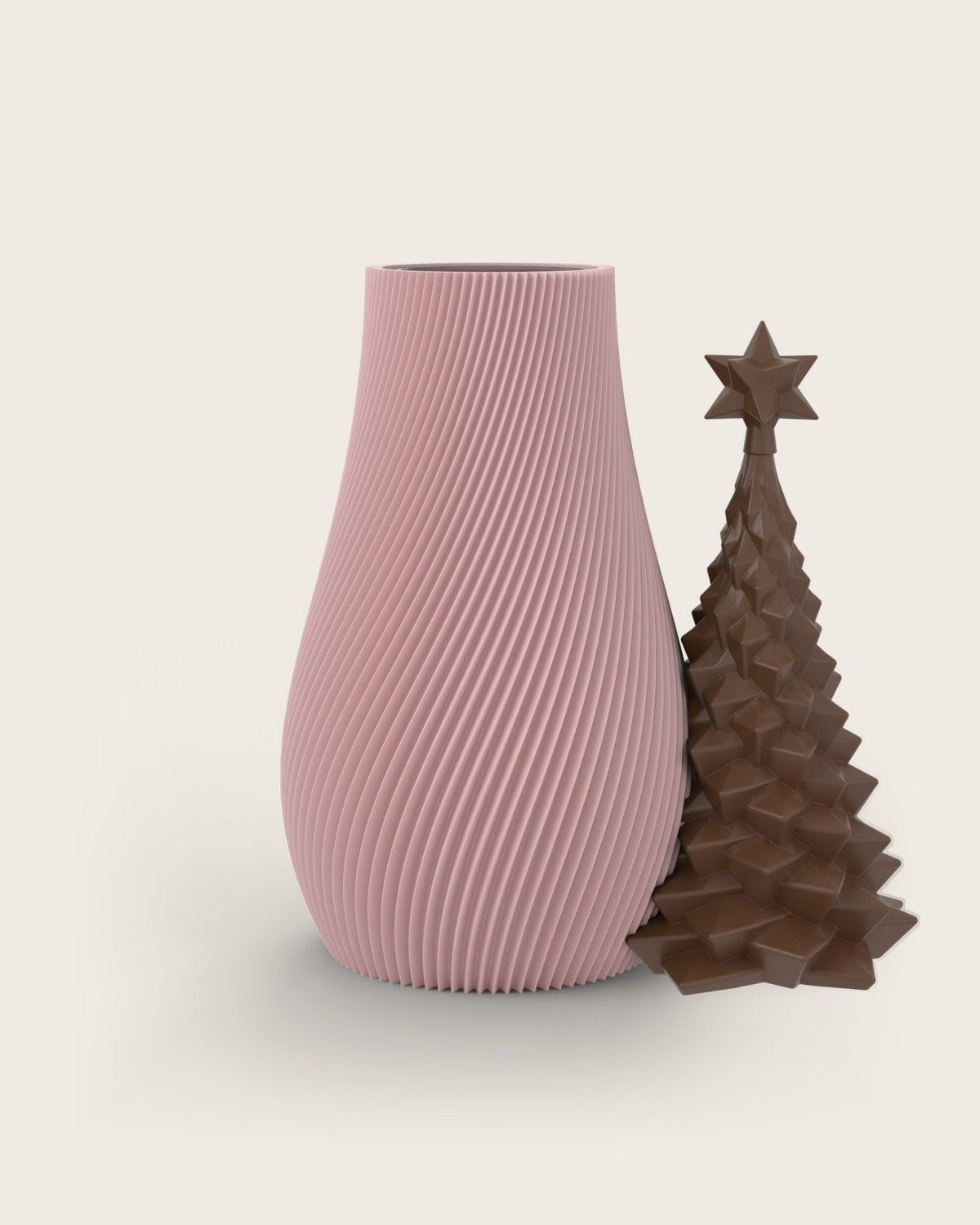 Weihnachtsvase Clipvase in Rosa mit Tannenbaum-Clip in Kupfer