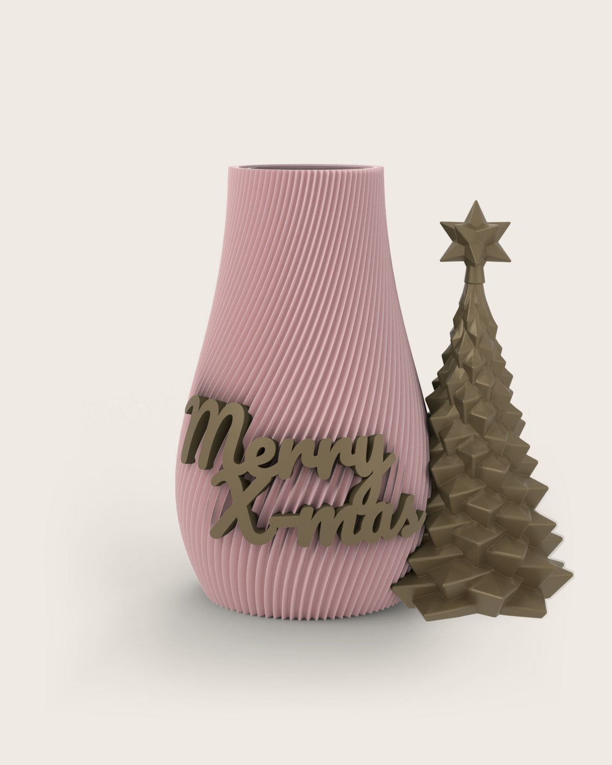 Weihnachtsvase Clipvase in Rosa mit Clips „Merry X-Mas“ und Tannenbaum in Gold
