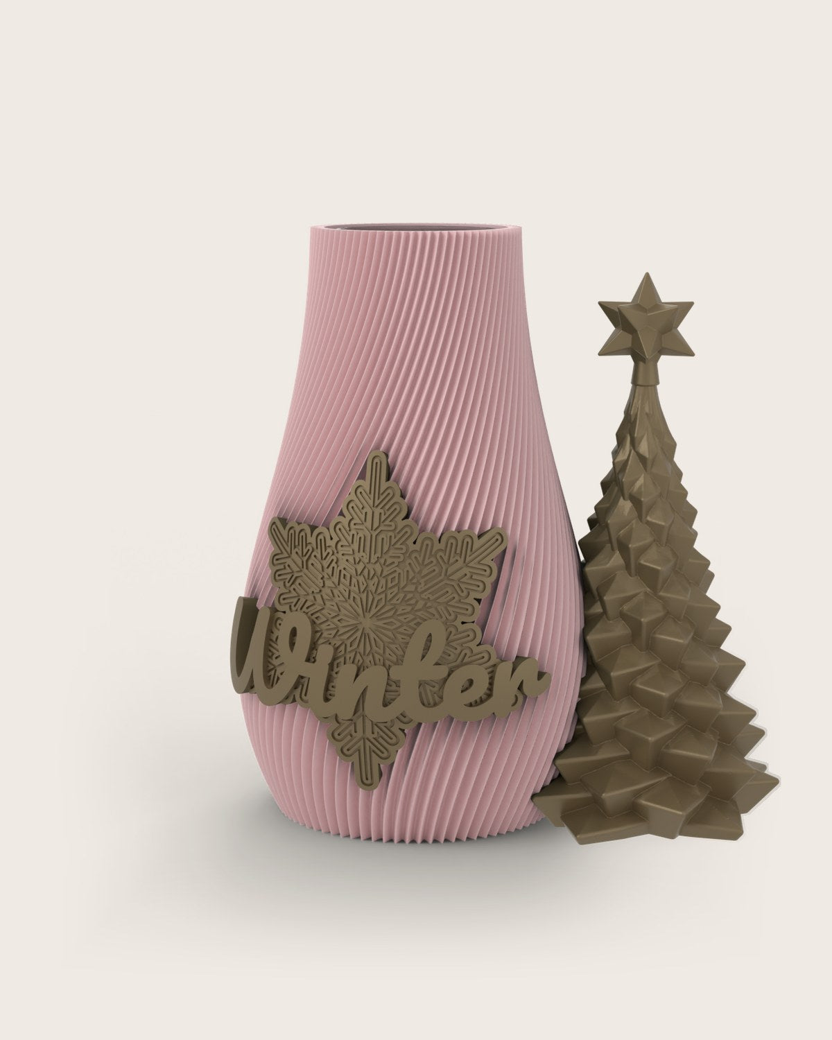 Weihnachtsvase Clipvase in Rosa mit Clips „Winter“ und Tannenbaum in Gold