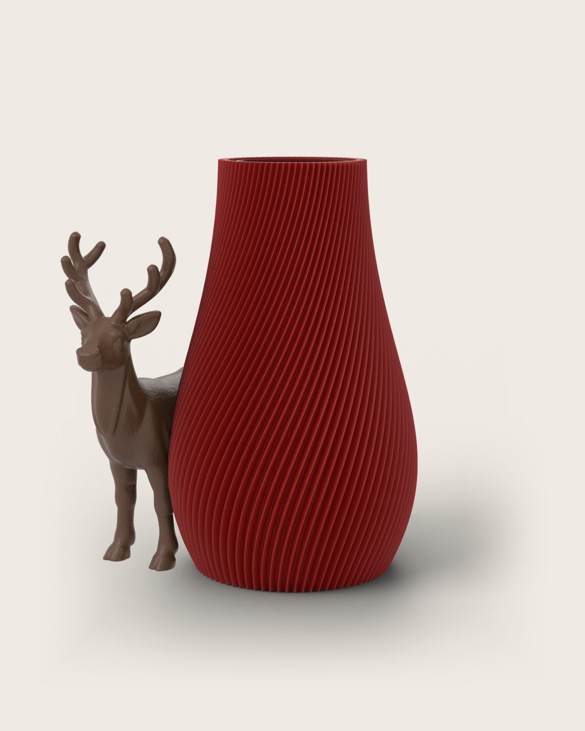 Weihnachtsvase Clipvase in Rubin mit Rentier-Clip in Kupfer