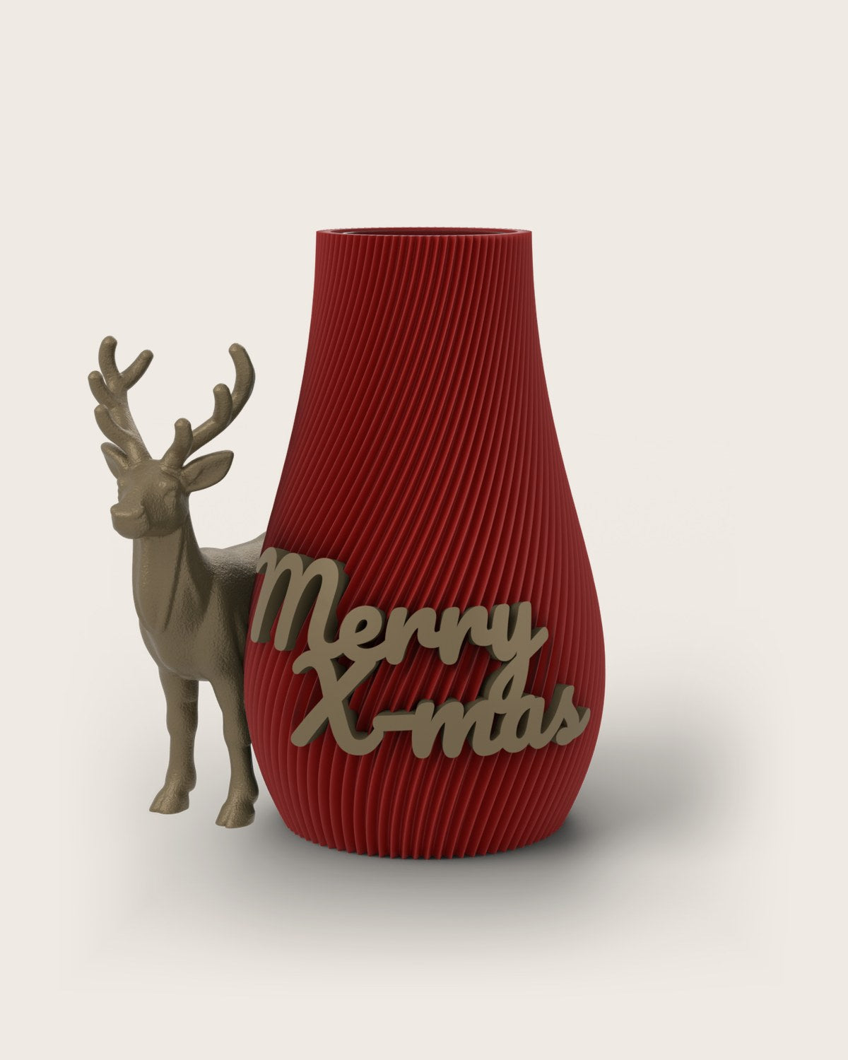 Weihnachtsvase Clipvase in Rubin mit Clips „Merry X-Mas“ und Rentier in Gold