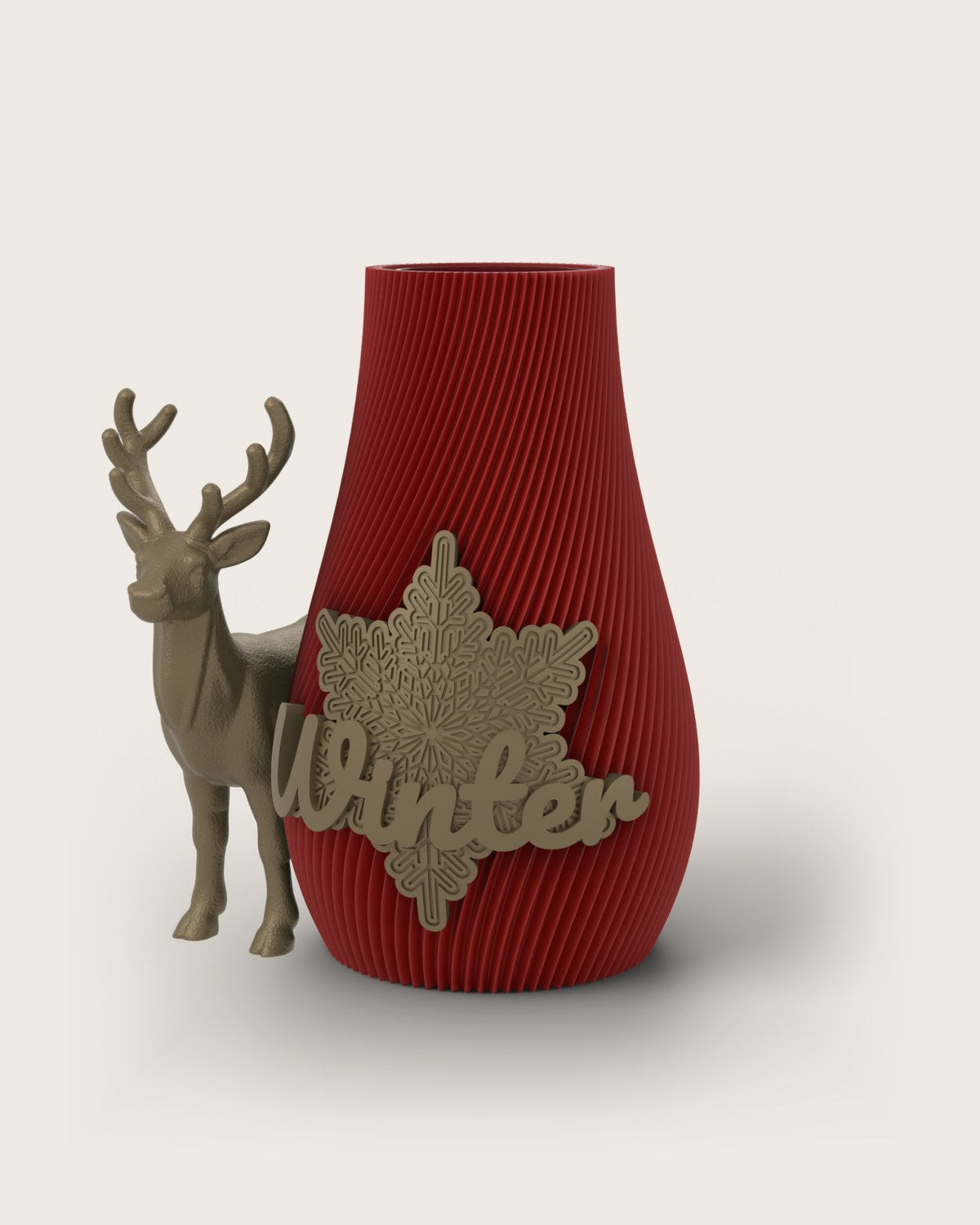 Weihnachtsvase Clipvase in Rubin mit Clips „Winter“ und Rentier in Gold