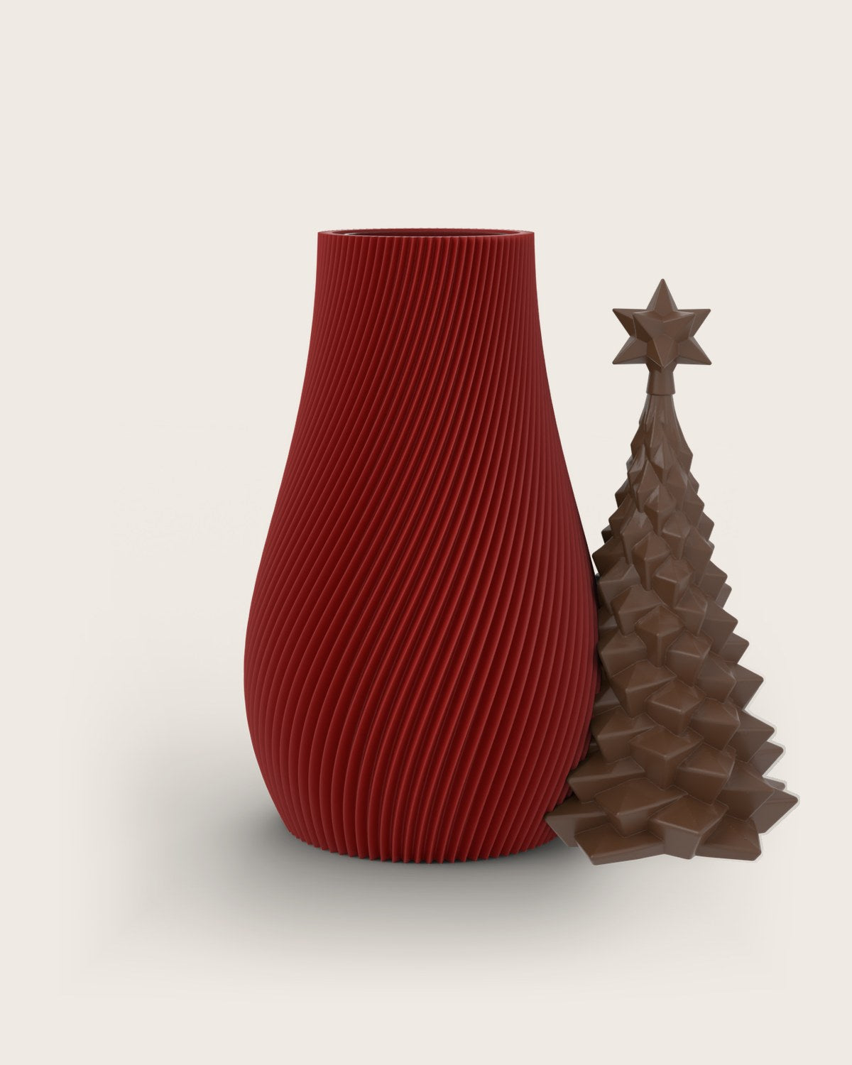 Weihnachtsvase Clipvase in Rubin mit Tannenbaum-Clip in Kupfer