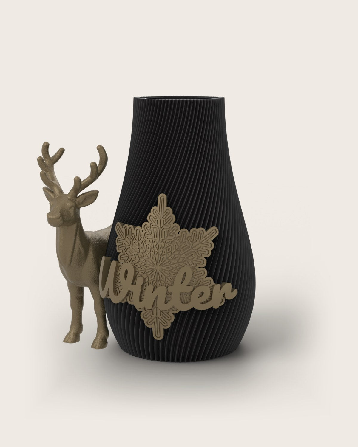Weihnachtsvase Clipvase in Schwarz mit Clips „Winter“ und Rentier in Gold