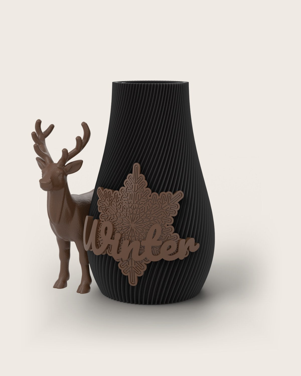 Weihnachtsvase Clipvase in Schwarz mit Clips „Winter“ und Rentier in Kupfer