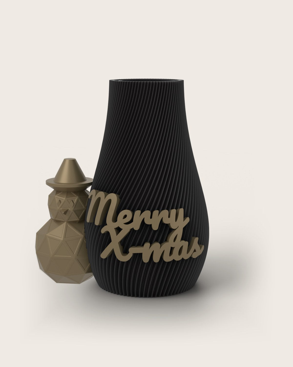 Weihnachtsvase Clipvase in Schwarz mit Clips „Merry X-Mas“ und Schneemann in Gold