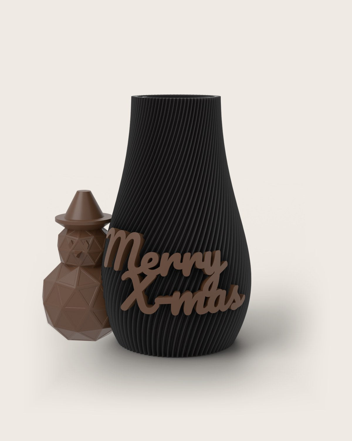 Weihnachtsvase Clipvase in Schwarz mit Clips „Merry X-Mas“ und Schneemann in Kupfer
