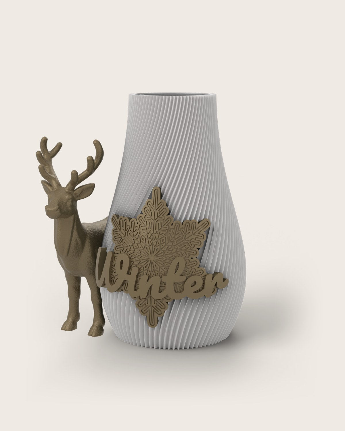 Weihnachtsvase Clipvase in Weiß mit Clips „Winter“ und Rentier in Gold