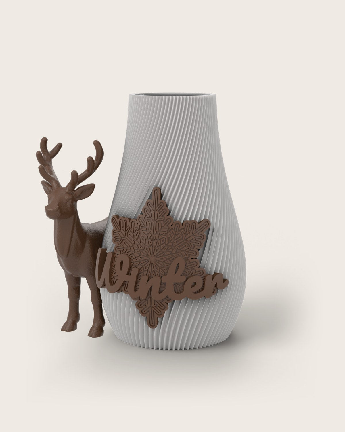 Weihnachtsvase Clipvase in Weiß mit Clips „Winter“ und Rentier in Kupfer
