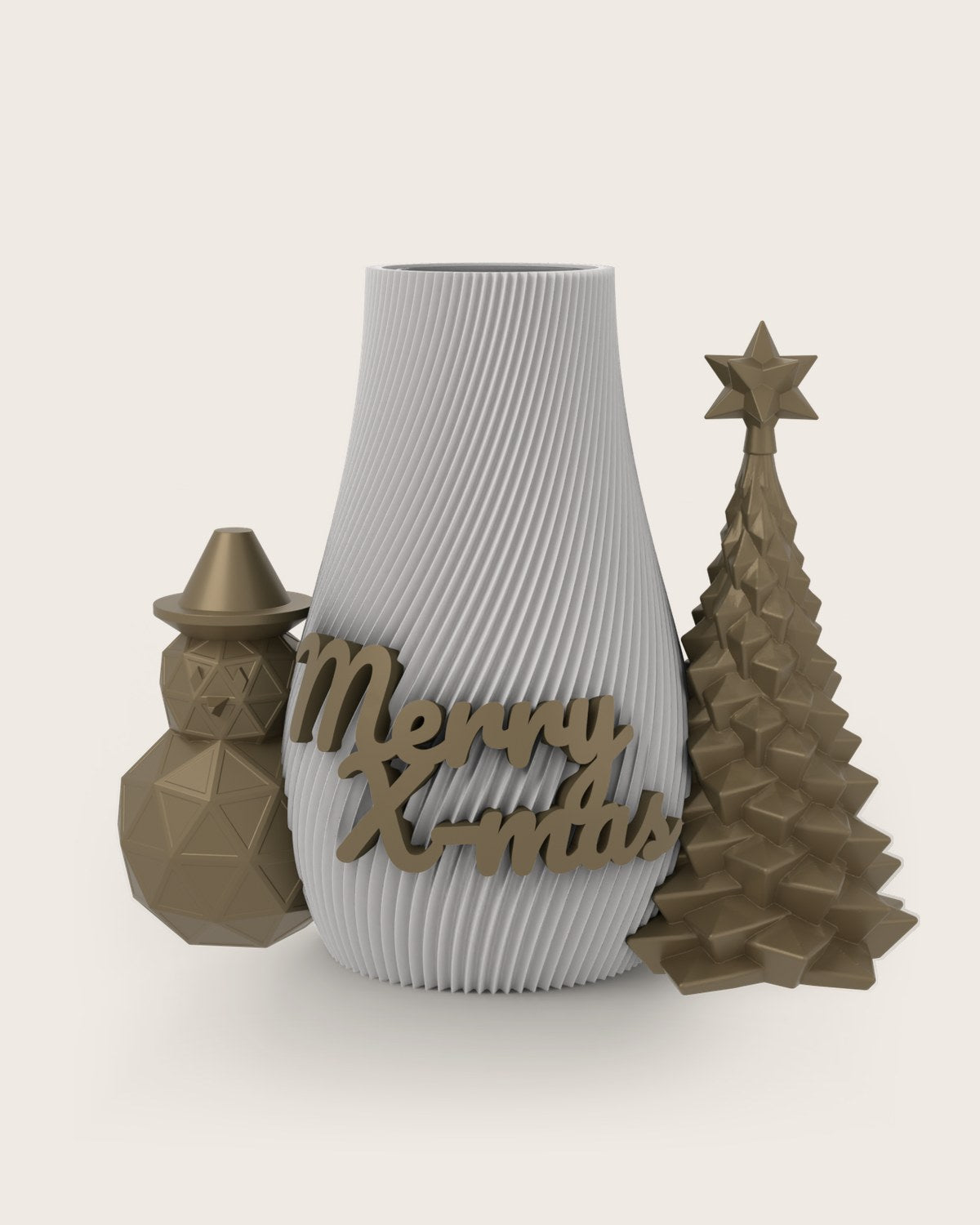 Weihnachtsvase Clipvase in Weiß mit Clips „Merry X-Mas“, Schneemann und Tannenbaum in Gold