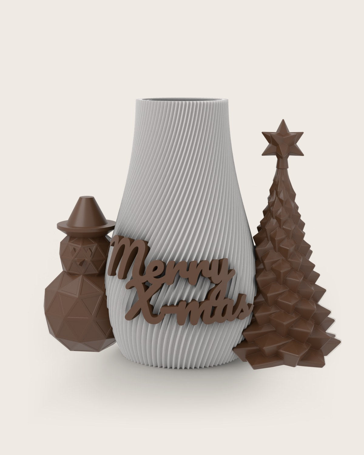 Weihnachtsvase Clipvase in Weiß mit Clips „Merry X-Mas“, Schneemann und Tannenbaum in Kupfer