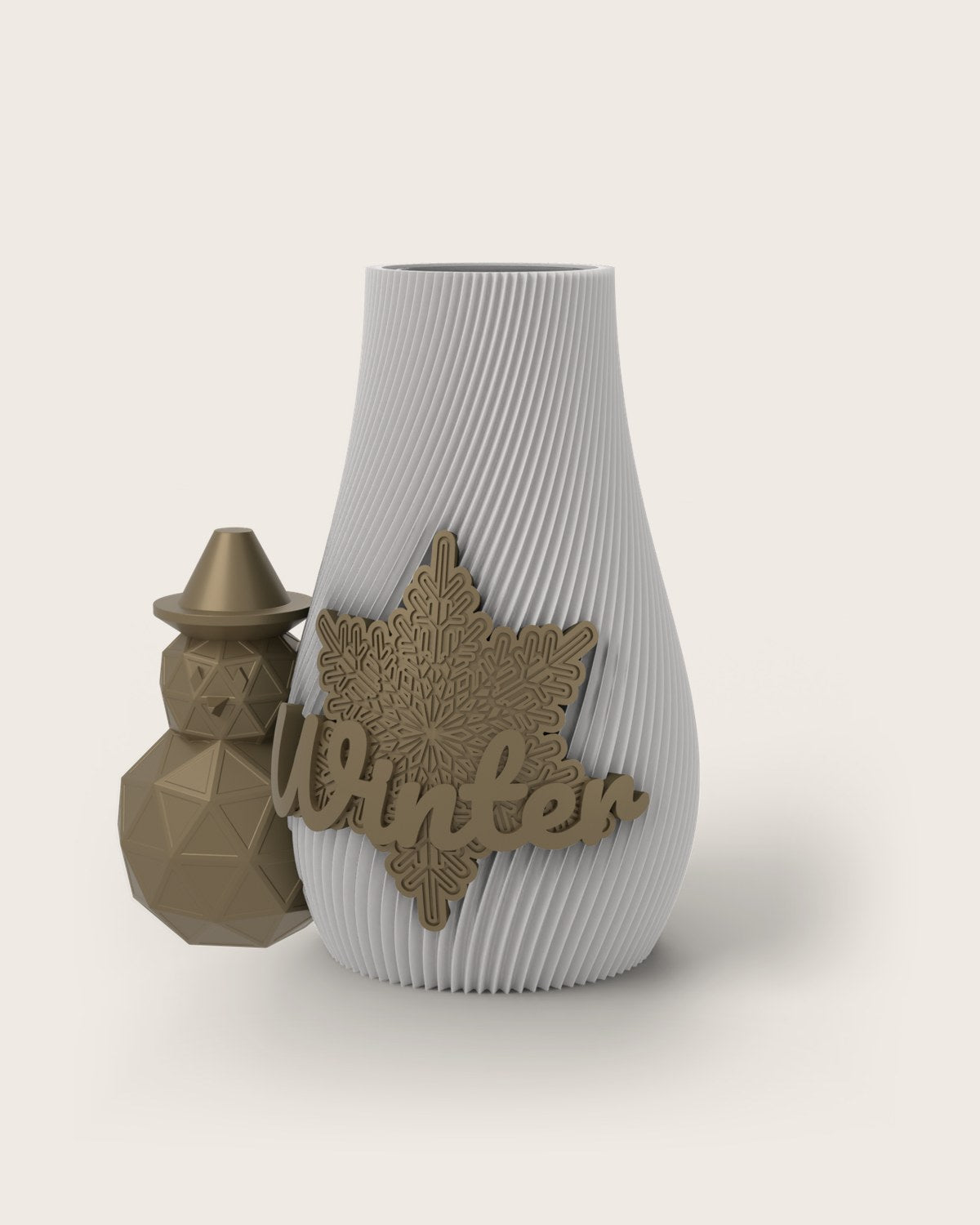 Weihnachtsvase Clipvase in Weiß mit Clips „Winter“ und Schneemann in Gold