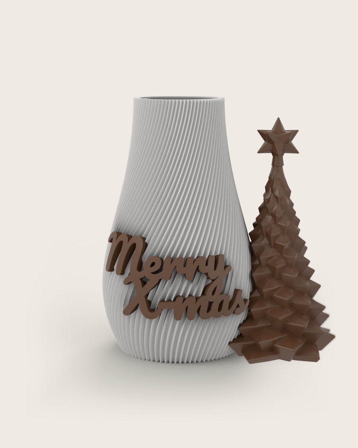 Weihnachtsvase Clipvase in Weiß mit Clips „Merry X-Mas“ und Tannenbaum in Kupfer