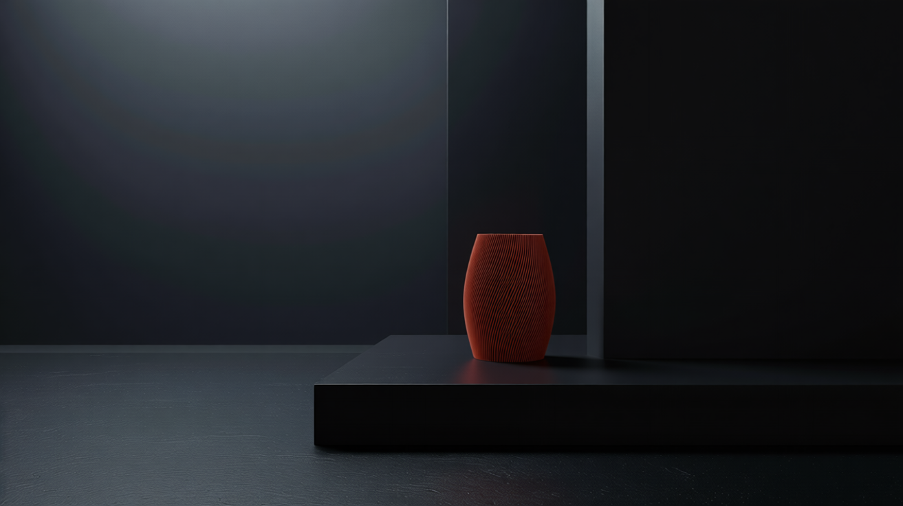 Minimalistische Designvase in ruhiger Raumumgebung mit gezieltem Lichteinfall