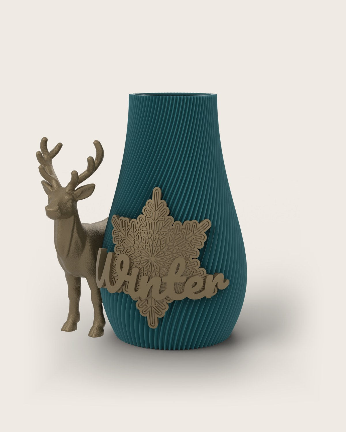 Weihnachtsvase Clipvase in Petrol mit Clips „Winter“ und Rentier in Gold