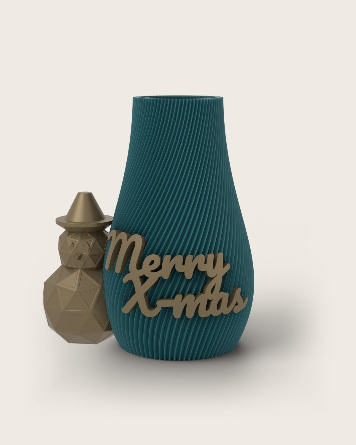 Weihnachtsvase Clipvase in Petrol mit Clips „Merry X-Mas“ und Schneemann in Gold