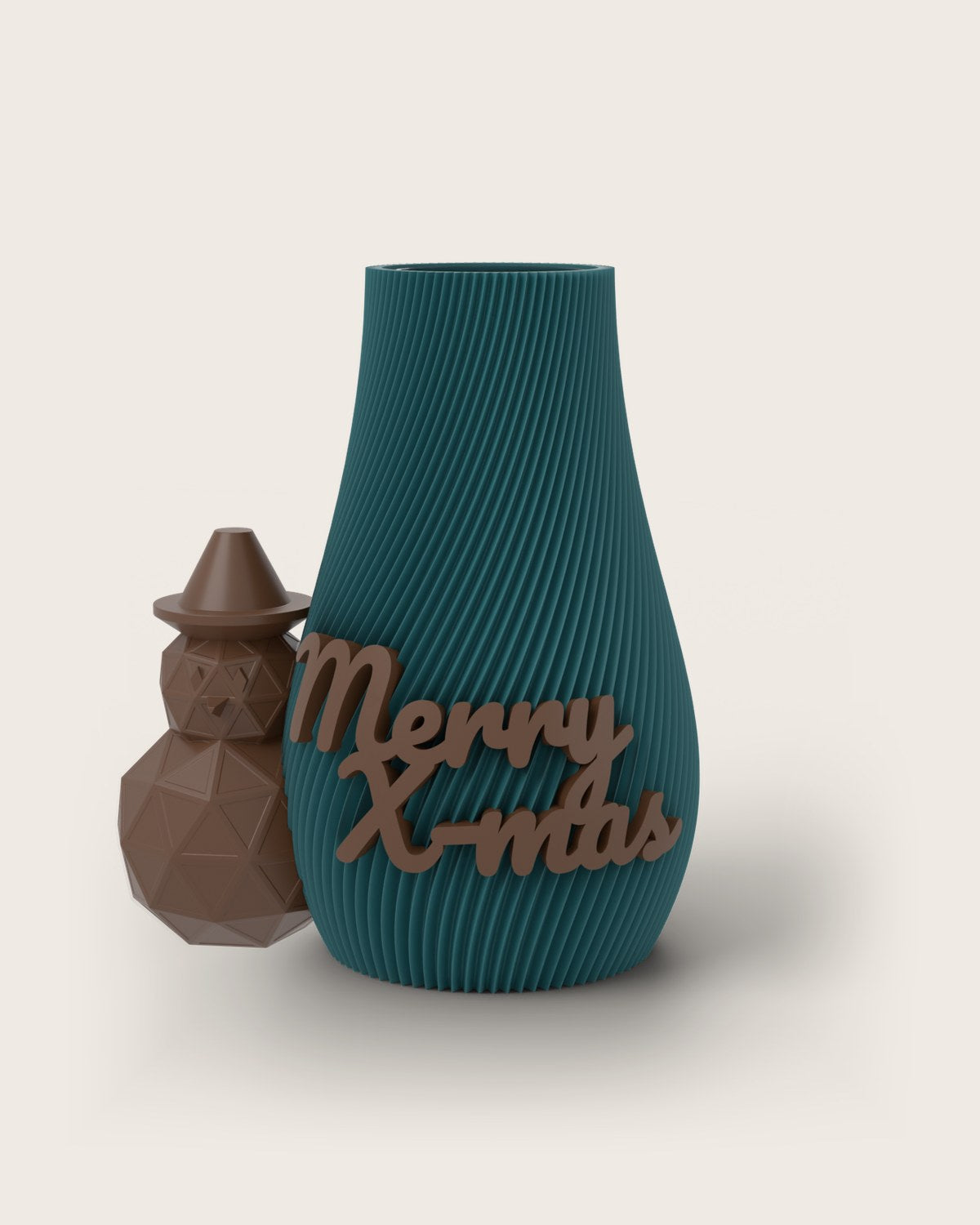 Weihnachtsvase Clipvase in Petrol mit Clips „Merry X-Mas“ und Schneemann in Kupfer