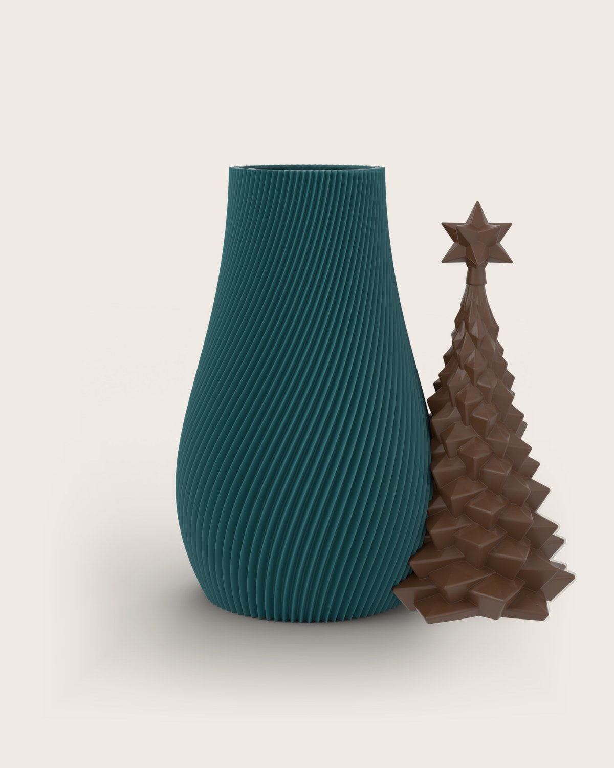 Weihnachtsvase Clipvase in Petrol mit Tannenbaum-Clip in Kupfer
