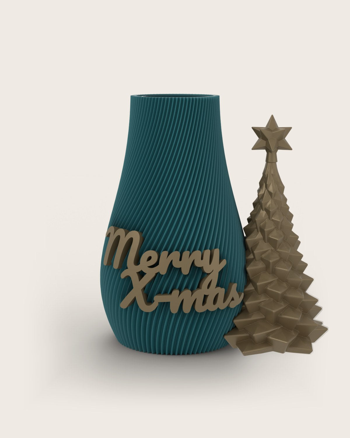 Weihnachtsvase Clipvase in Petrol mit Clips „Merry X-Mas“ und Tannenbaum in Gold