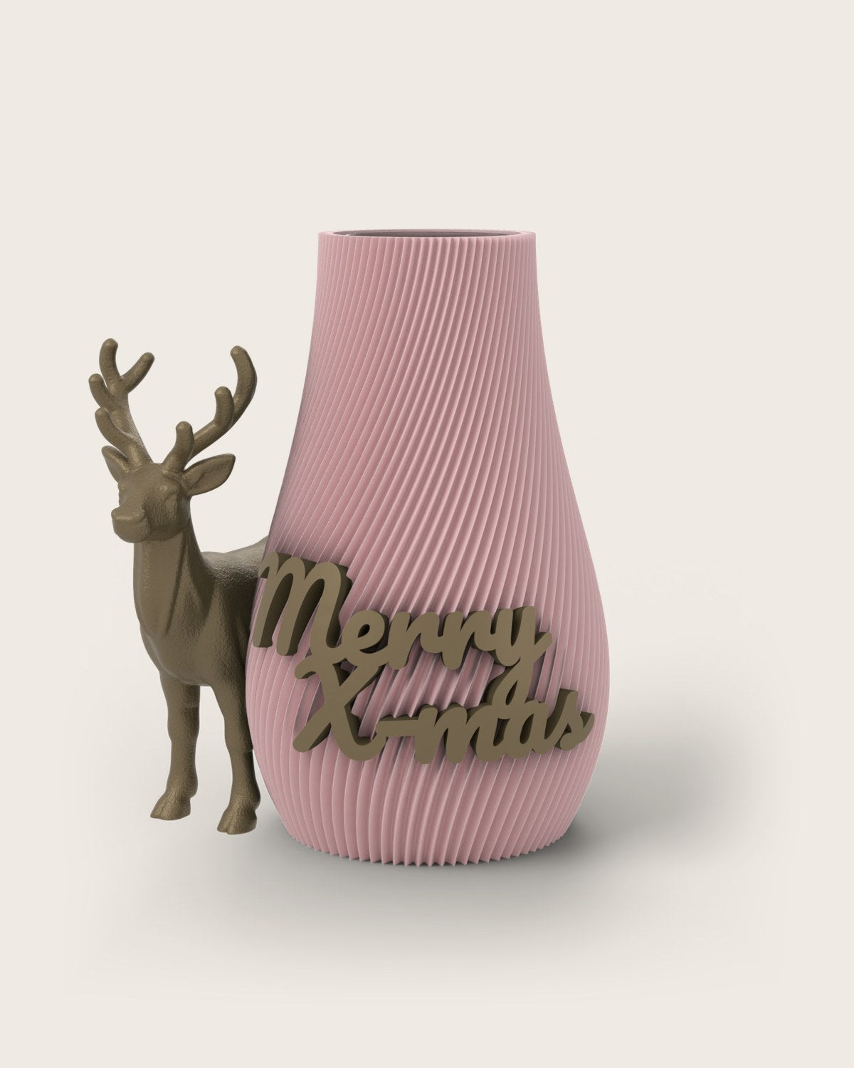 Weihnachtsvase Clipvase in Rosa mit Clips „Merry X-Mas“ und Rentier in Gold