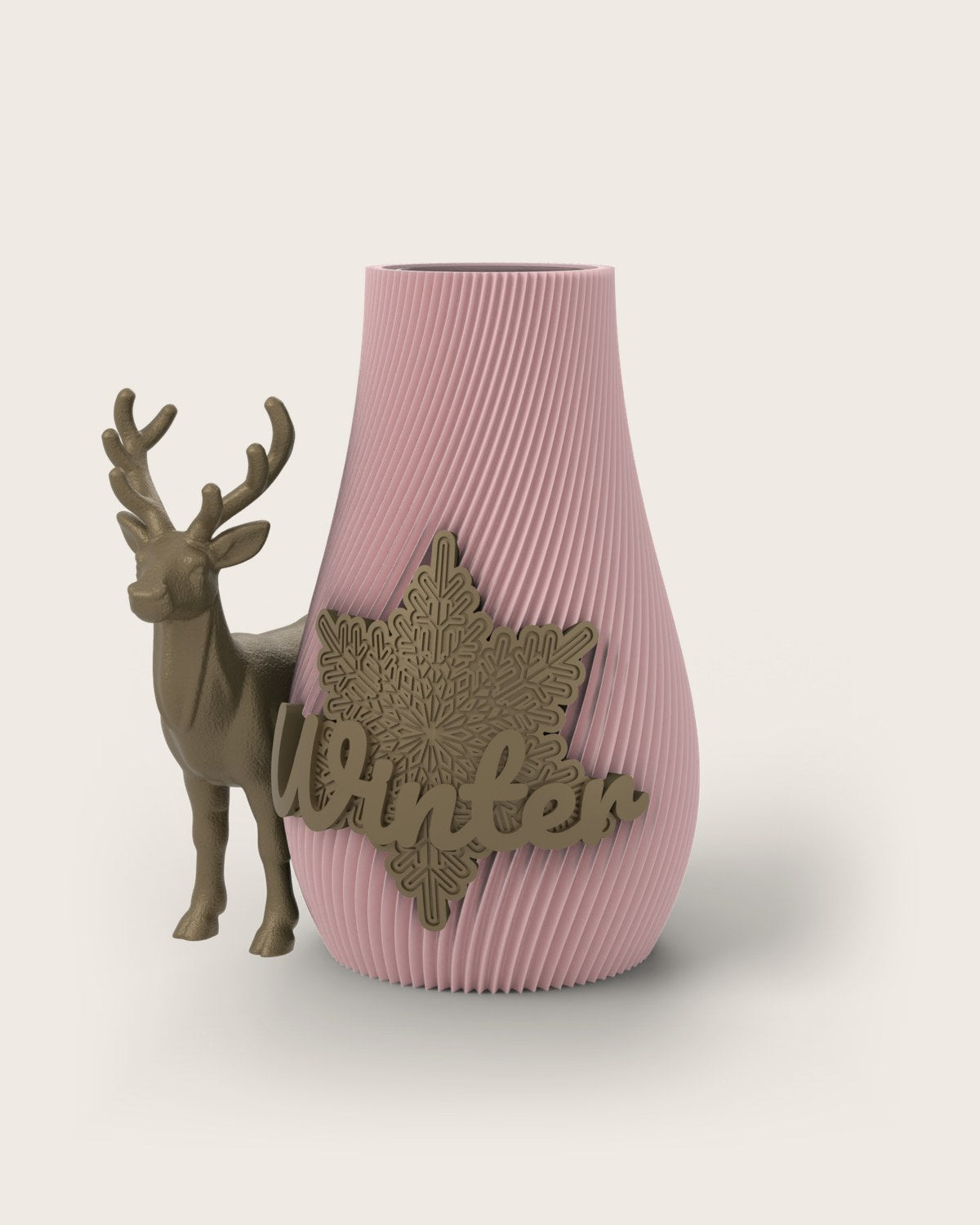 Weihnachtsvase Clipvase in Rosa mit Clips „Winter“ und Rentier in Gold