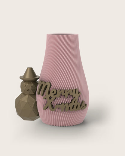 Weihnachtsvase Clipvase in Rosa mit Clips „Merry X-Mas“ und Schneemann in Gold