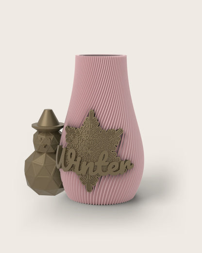 Weihnachtsvase Clipvase in Rosa mit Clips „Winter“ und Schneemann in Gold