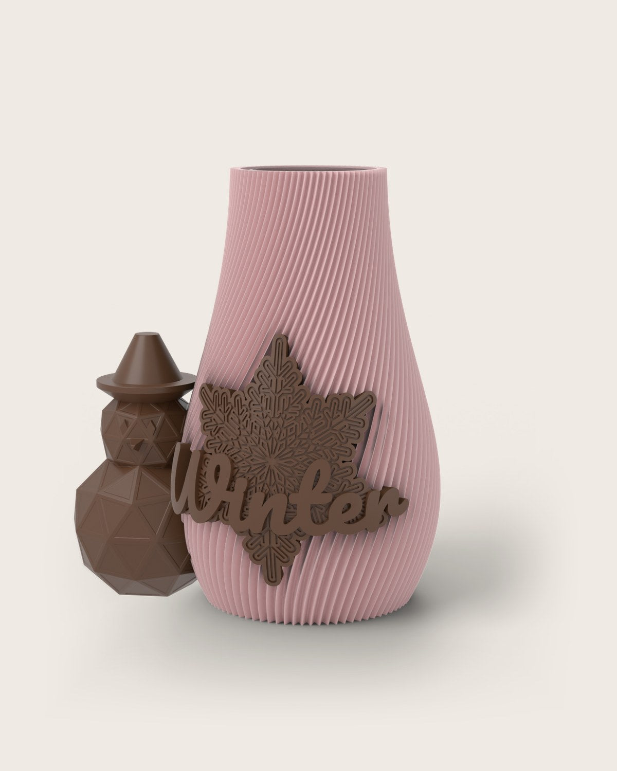Weihnachtsvase Clipvase in Rosa mit Clips „Winter“ und Schneemann in Kupfer