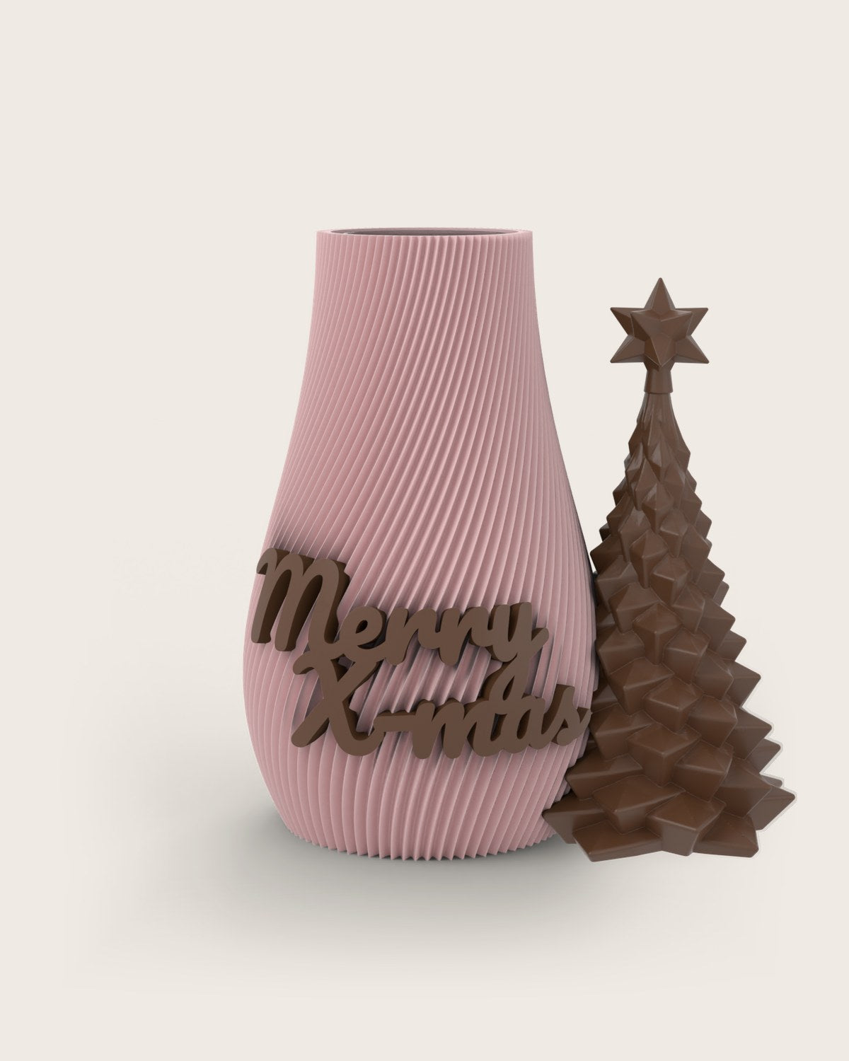 Weihnachtsvase Clipvase in Rosa mit Clips „Merry X-Mas“ und Tannenbaum in Kupfer