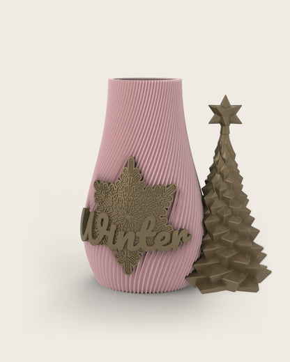 Weihnachtsvase Clipvase in Rosa mit Clips „Winter“ und Tannenbaum in Gold