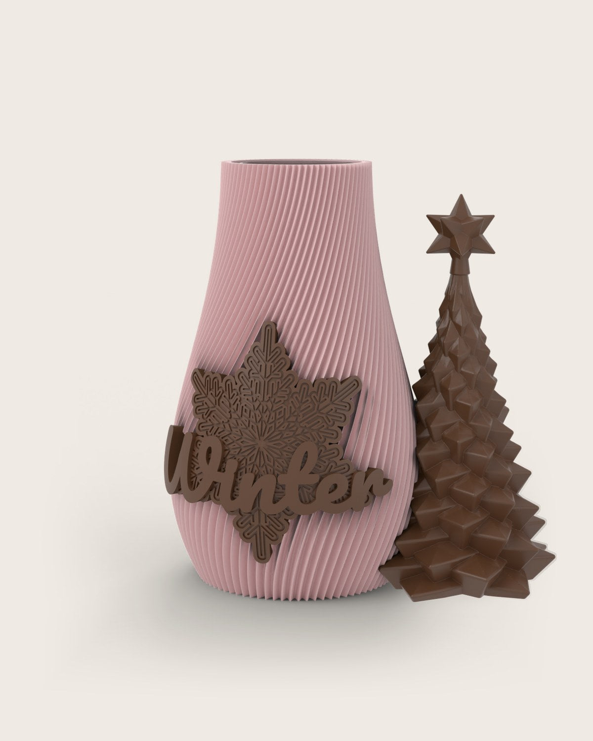 Weihnachtsvase Clipvase in Rosa mit Clips „Winter“ und Tannenbaum in Kupfer