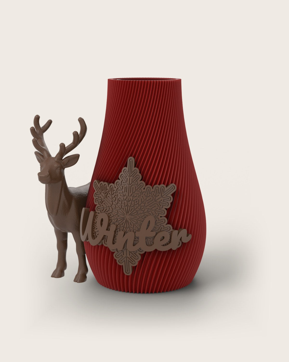 Weihnachtsvase Clipvase in Rubin mit Clips „Winter“ und Rentier in Kupfer