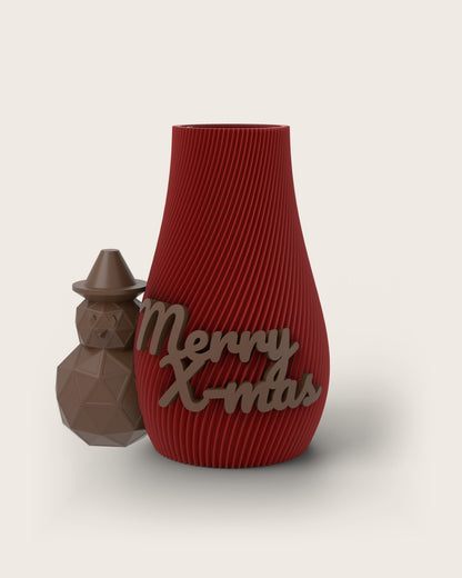Weihnachtsvase Clipvase in Rubin mit Clips „Merry X-Mas“ und Schneemann in Kupfer