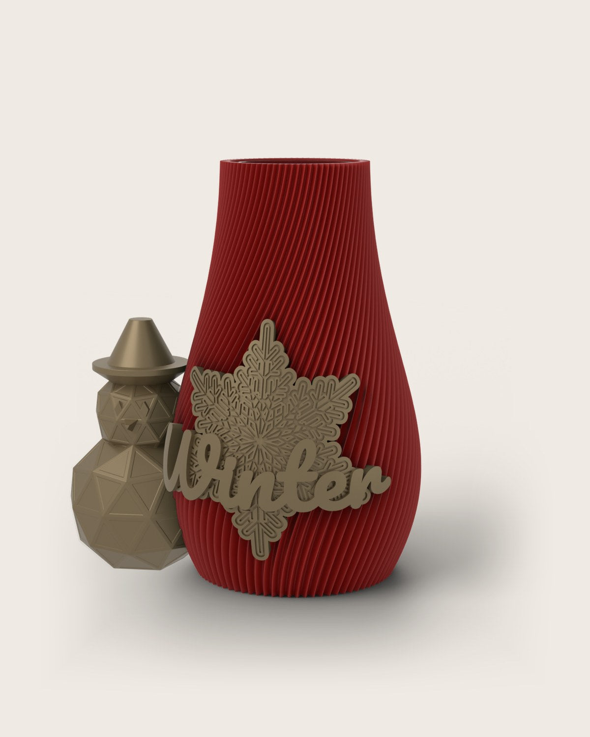 Weihnachtsvase Clipvase in Rubin mit Clips „Winter“ und Schneemann in Gold