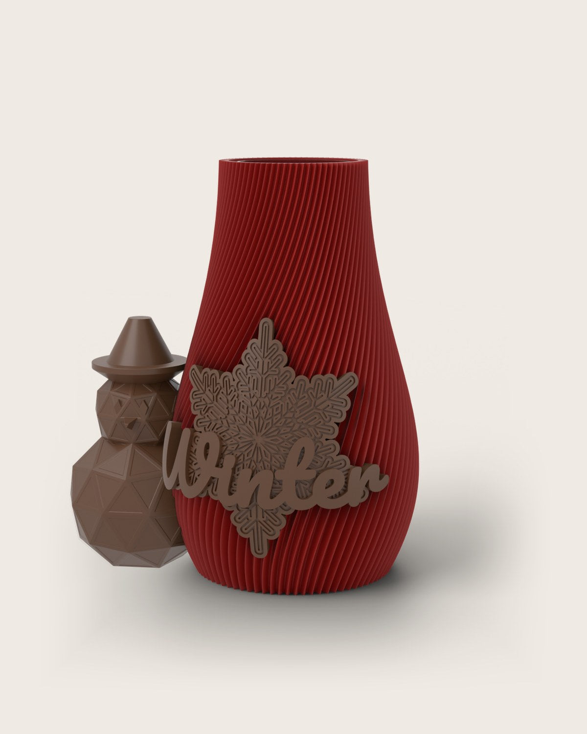 Weihnachtsvase Clipvase in Rubin mit Clips „Winter“ und Schneemann in Kupfer