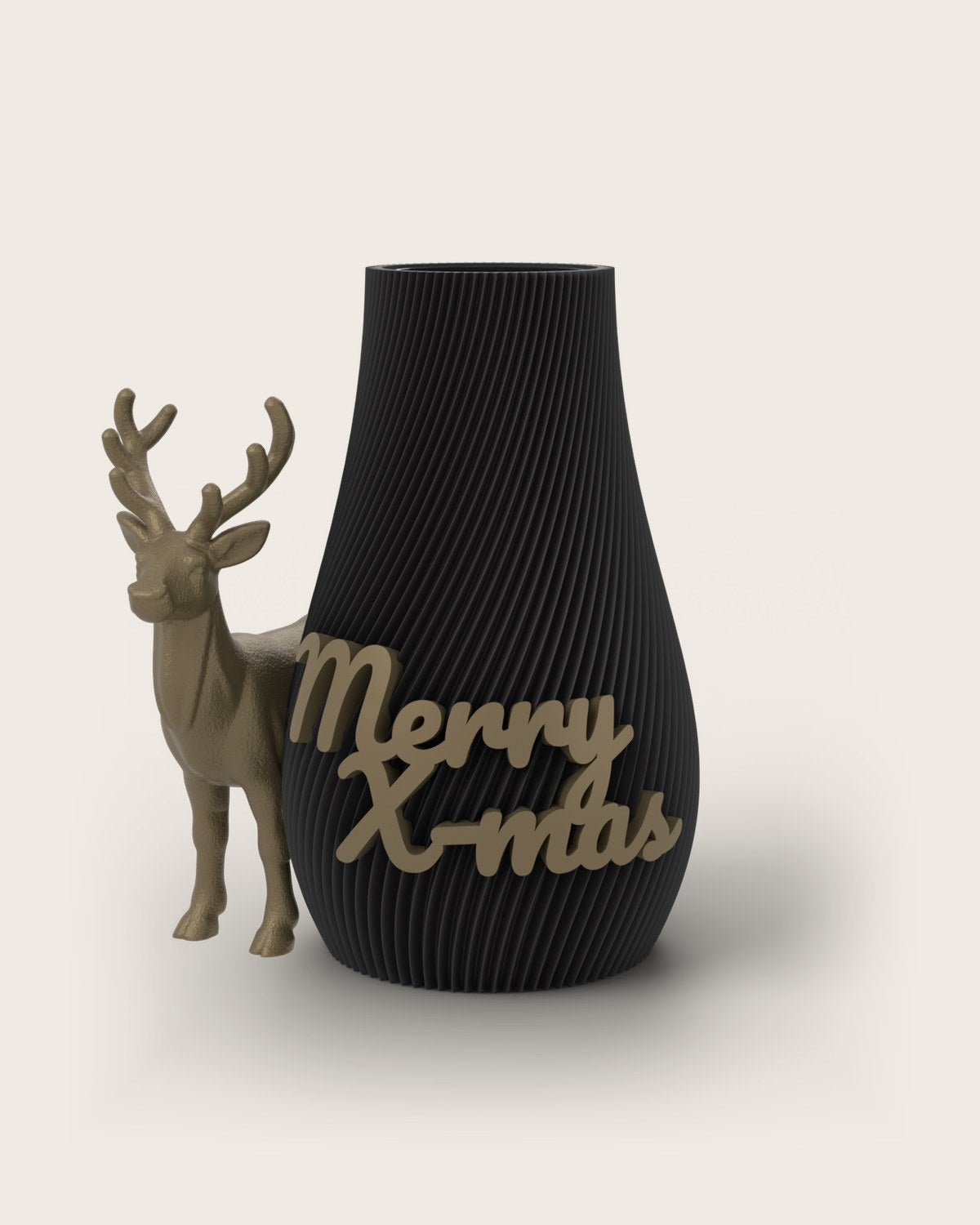 Weihnachtsvase Clipvase in Schwarz mit Clips „Merry X-Mas“ und Rentier in Gold