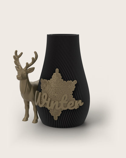 Weihnachtsvase Clipvase in Schwarz mit Clips „Winter“ und Rentier in Gold