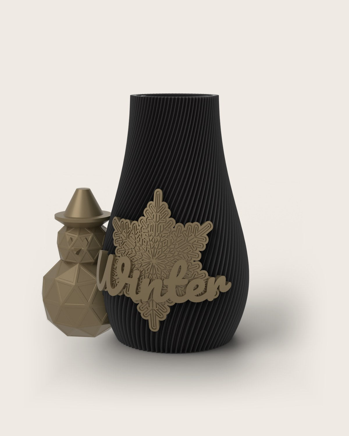 Weihnachtsvase Clipvase in Schwarz mit Clips „Winter“ und Schneemann in Gold