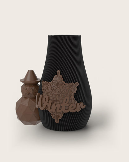 Weihnachtsvase Clipvase in Schwarz mit Clips „Winter“ und Schneemann in Kupfer