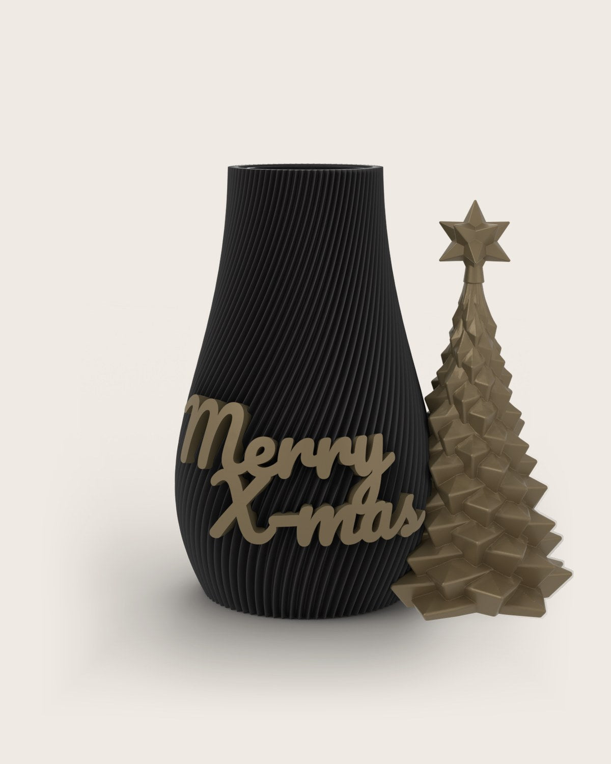 Weihnachtsvase Clipvase in Schwarz mit Clips „Merry X-Mas“ und Tannenbaum in Gold