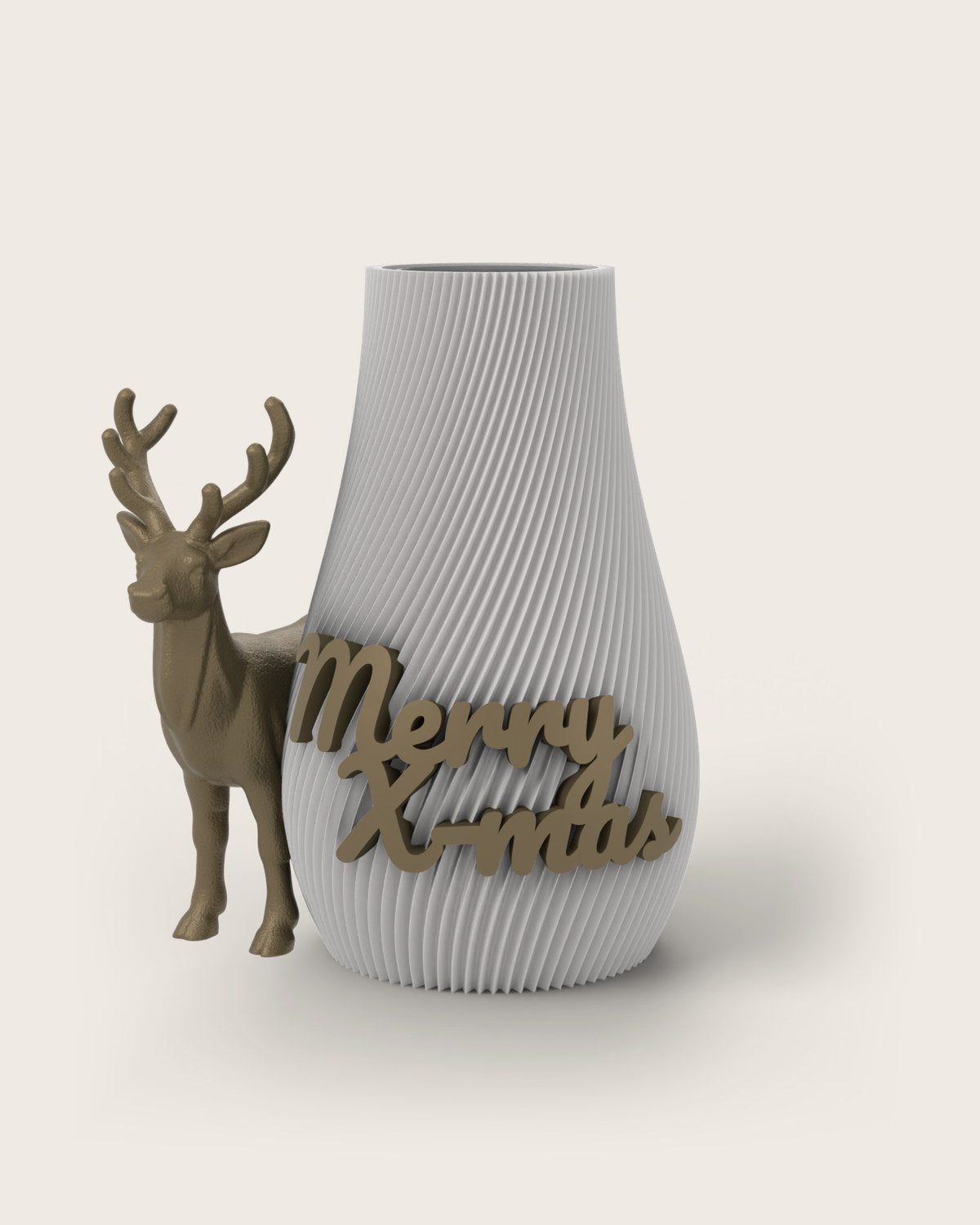 Weihnachtsvase Clipvase in Weiß mit Clips „Merry X-Mas“ und Rentier in Gold