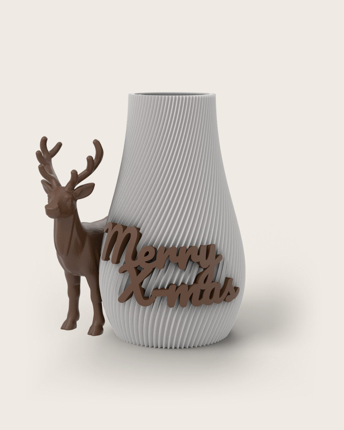 Weihnachtsvase Clipvase in Weiß mit Clips „Merry X-Mas“ und Rentier in Kupfer