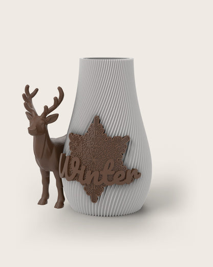 Weihnachtsvase Clipvase in Weiß mit Clips „Winter“ und Rentier in Kupfer