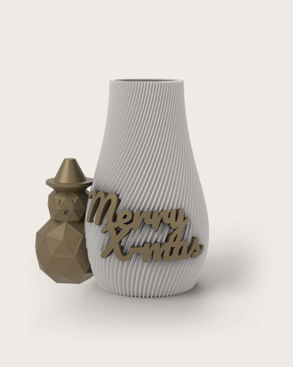 Weihnachtsvase Clipvase in Weiß mit Clips „Merry X-Mas“ und Schneemann in Gold