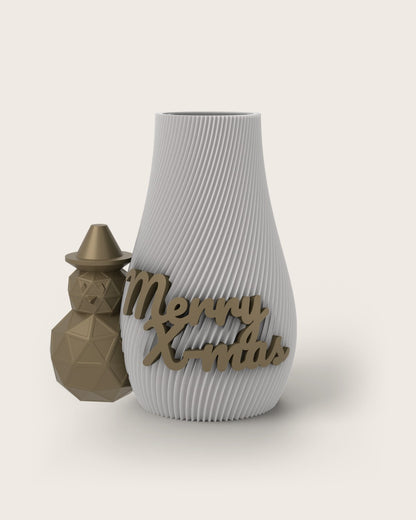 Weihnachtsvase Clipvase in Weiß mit Clips „Merry X-Mas“ und Schneemann in Gold
