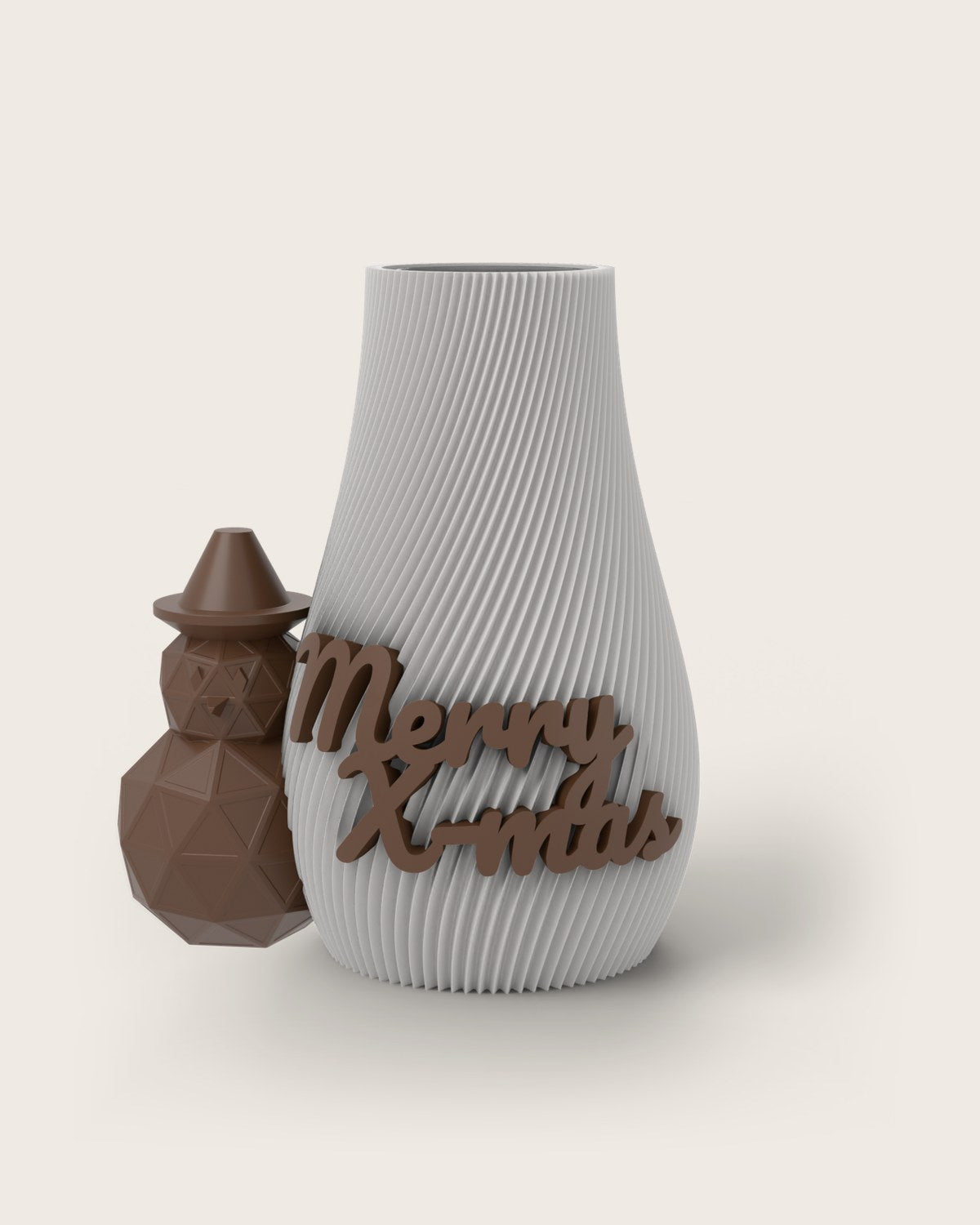 Weihnachtsvase Clipvase in Weiß mit Clips „Merry X-Mas“ und Schneemann in Kupfer